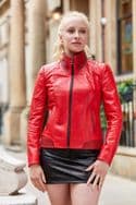 Intrecciato Weave Short Biker Ladies Jacket Red