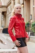 Intrecciato Weave Short Biker Ladies Jacket Red