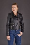 Ladies Leather Biker Jacket Black