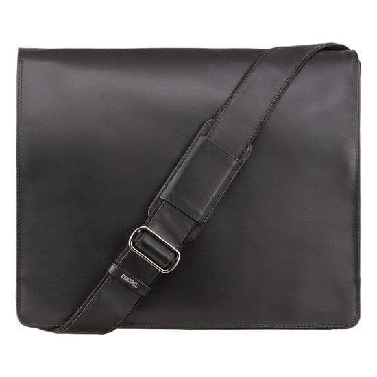 Leather Messenger Bag Black ; Harvard (XL)