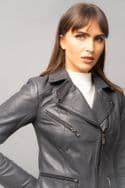 WOMEN'S  GREY  BIKER LEATHER JACKET
