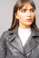 WOMEN'S  GREY  BIKER LEATHER JACKET