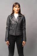WOMEN'S  GREY  BIKER LEATHER JACKET