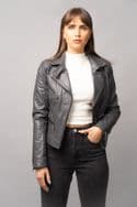 WOMEN'S  GREY  BIKER LEATHER JACKET