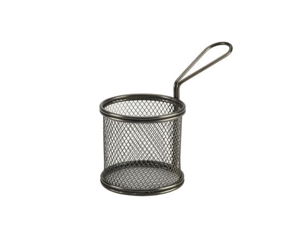 Black Serving Fry Basket Round 9.3 x 9cm Box Of 6
