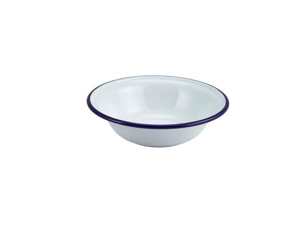 Enamel Bowl White with Blue Rim 16cm/ 6.25