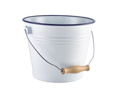 Enamel Bucket White with Blue Rim 22cm Dia Box Of 4