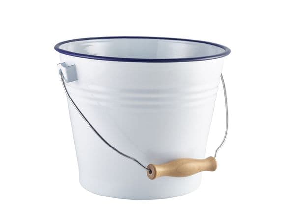 Enamel Bucket White with Blue Rim 22cm Dia Box Of 4
