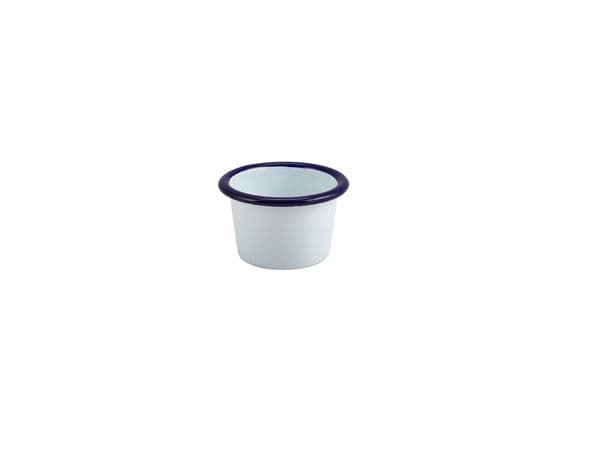Enamel Ramekin White with Blue Rim 7cm Dia 90ml/ 3.2oz Box Of 12