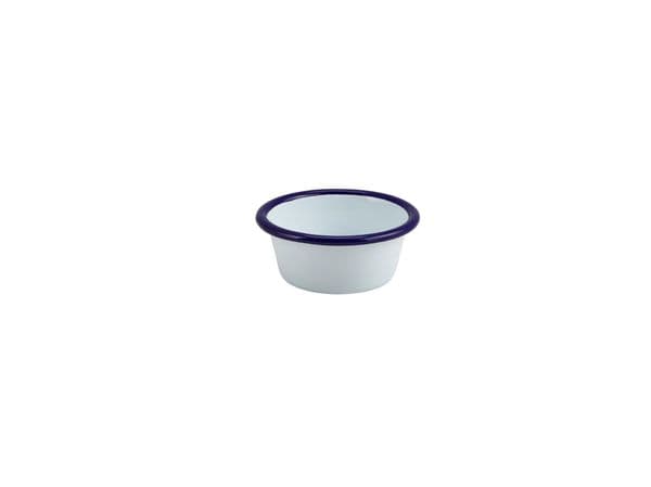 Enamel Ramekin White with Blue Rim 8cm Dia 90ml/ 3.2oz Box Of 12