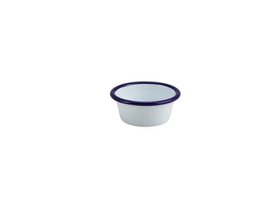 Enamel Ramekin White with Blue Rim 8cm Dia 90ml/ 3 2oz Box Of 12