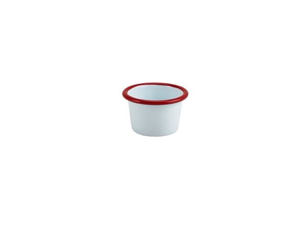 Enamel Ramekin White with Red Rim 7cm Dia 90ml/ 3.2oz Box Of 12