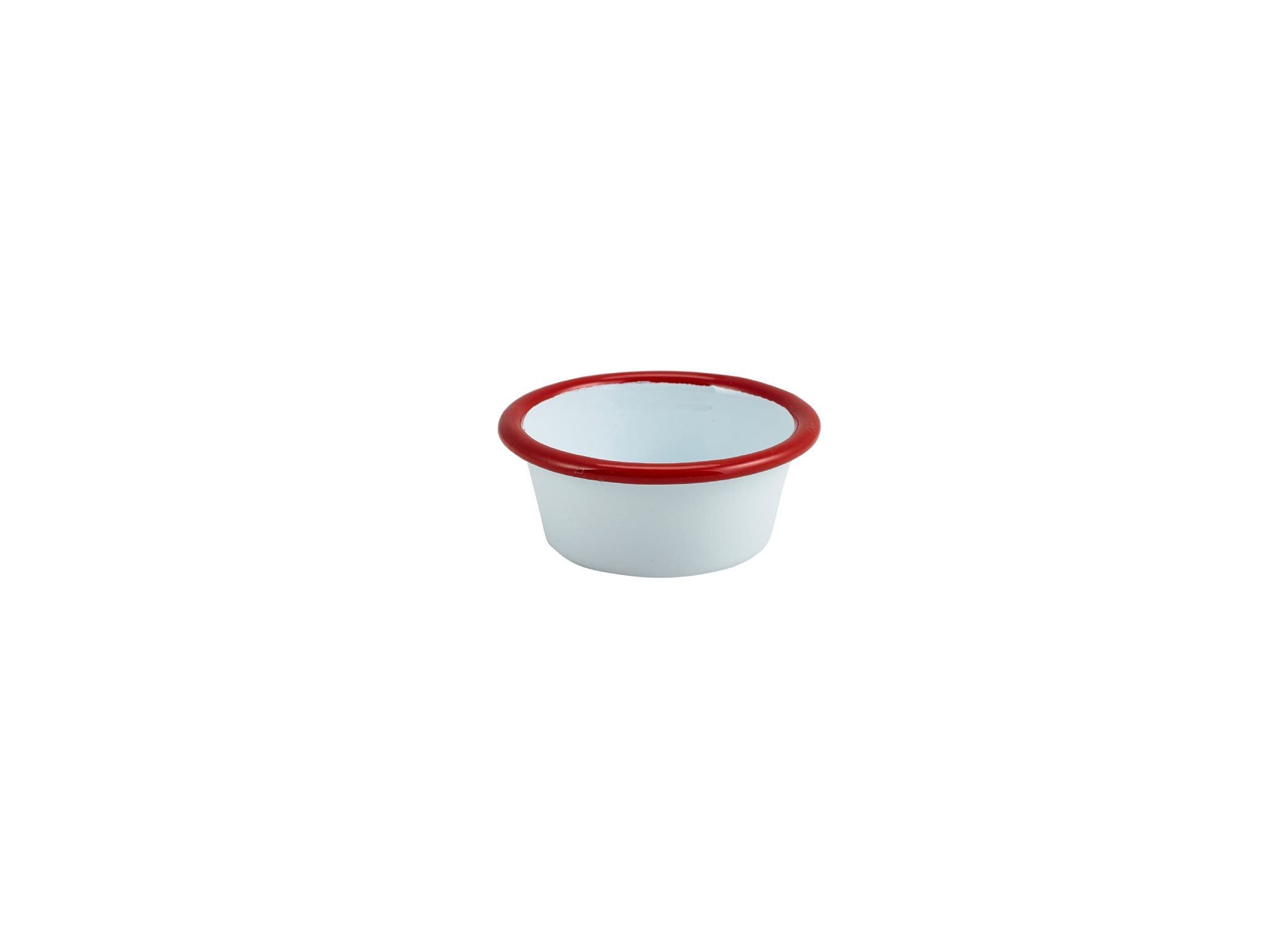 Enamel Ramekin White with Red Rim 8cm Dia 90ml/ 3 2oz Box Of 12