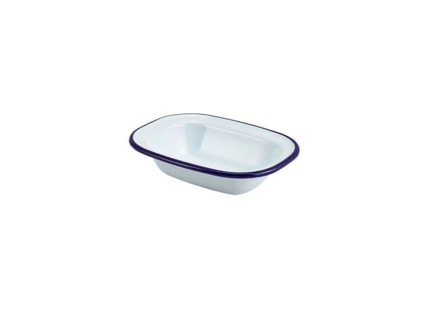 Enamel Rect. Pie Dish White & Blue 16cm Box of 12