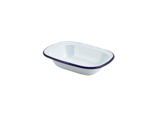 Enamel Rect. Pie Dish White & Blue 18cm Box of 12