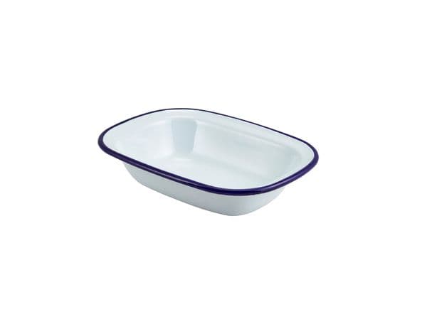 Enamel Rect. Pie Dish White & Blue 20cm Box of 12