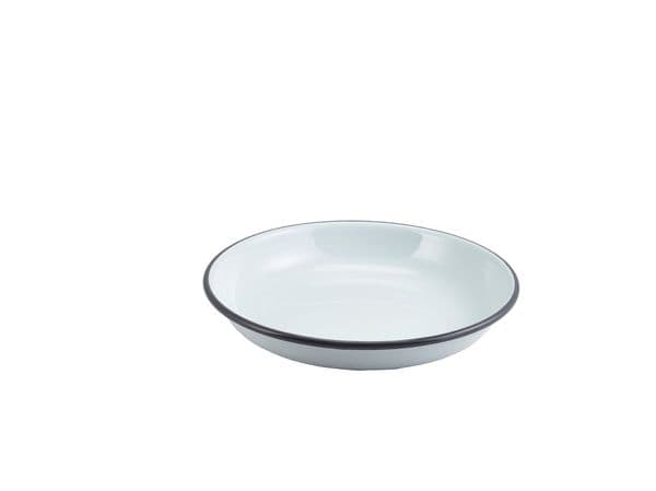 Enamel Rice/ Pasta Plate White with Grey Rim 20cm