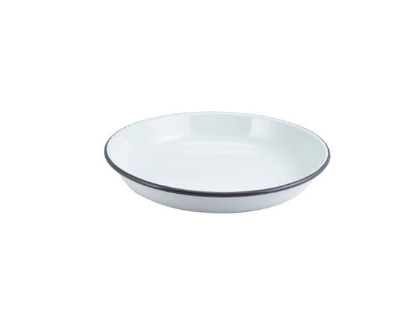 Enamel Rice/ Pasta Plate White with Grey Rim 24cm