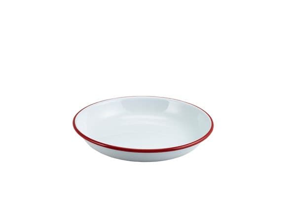 Enamel Rice/ Pasta Plate White with Red Rim 20cm