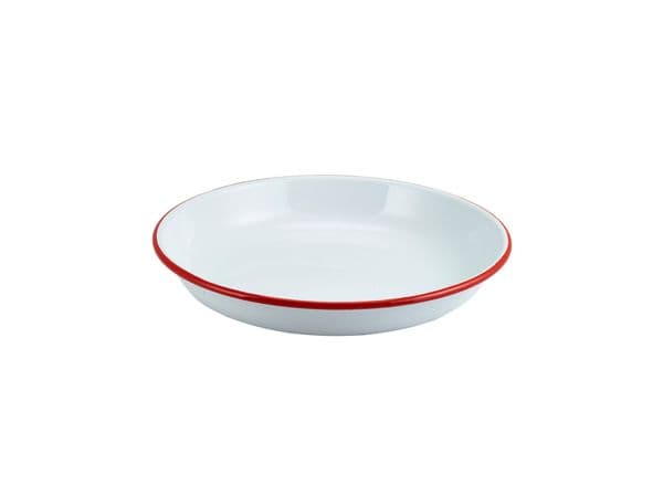 Enamel Rice/ Pasta Plate White with Red Rim 24cm