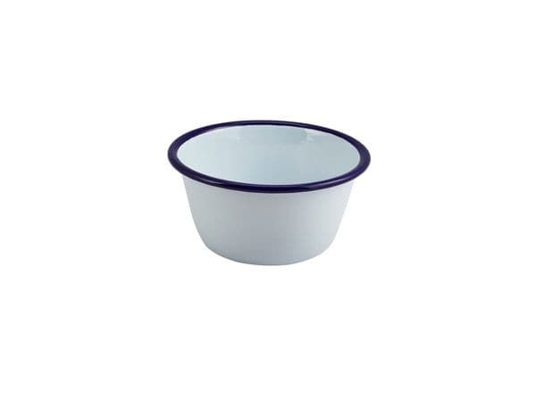 Enamel Round Deep Pie Dish White & Blue 12cm Box of 12