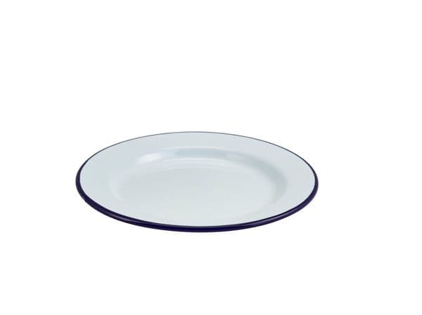 Enamel Wide Rim Plate White & Blue 20cm