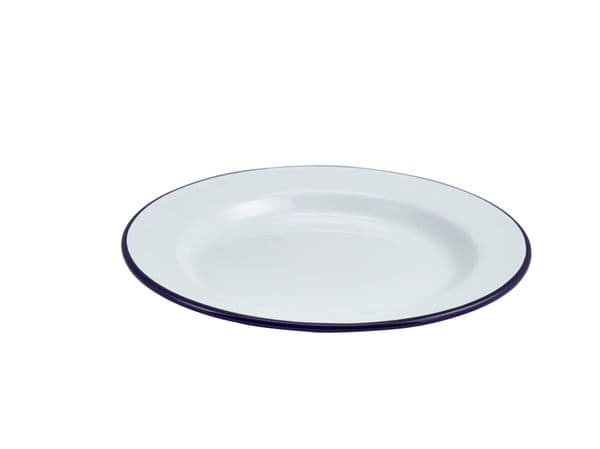 Enamel Wide Rim Plate White & Blue 24cm