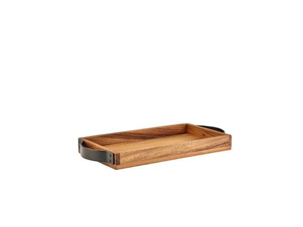 GenWare Acacia Wood Serving Tray with Metal Handles 32.5 x 17.5cm