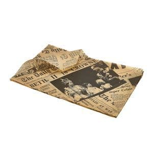 Greaseproof Paper Brown Newspaper Print 25 x 35cm (1000)