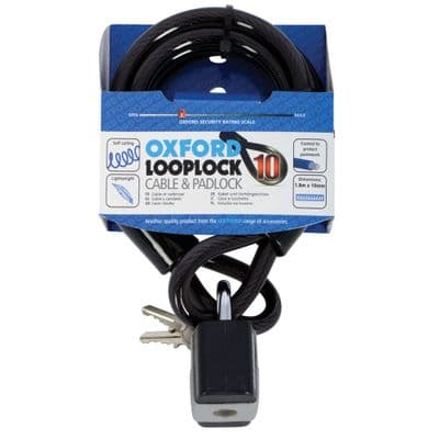 Oxford Loop Lock 10 Cable Lock+Padlock 10mmx1800mm
