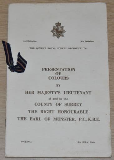 3rd Battalion 4th Battalion The Queens Royal Surrey Regiment (TA) Presentation of Colours, July 1963