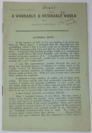 A Workable and Desirable World, by Arnold Freeman