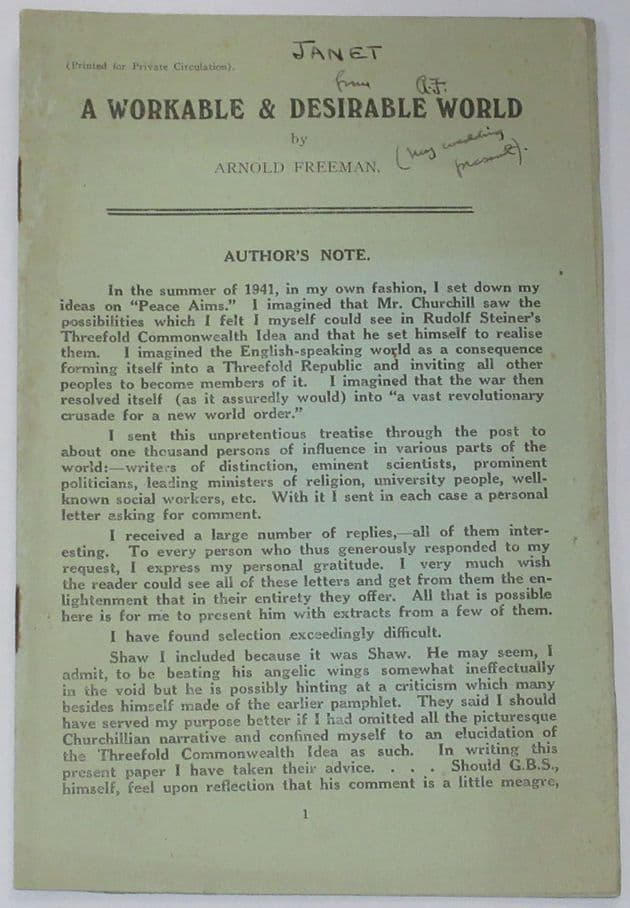 A Workable and Desirable World, by Arnold Freeman