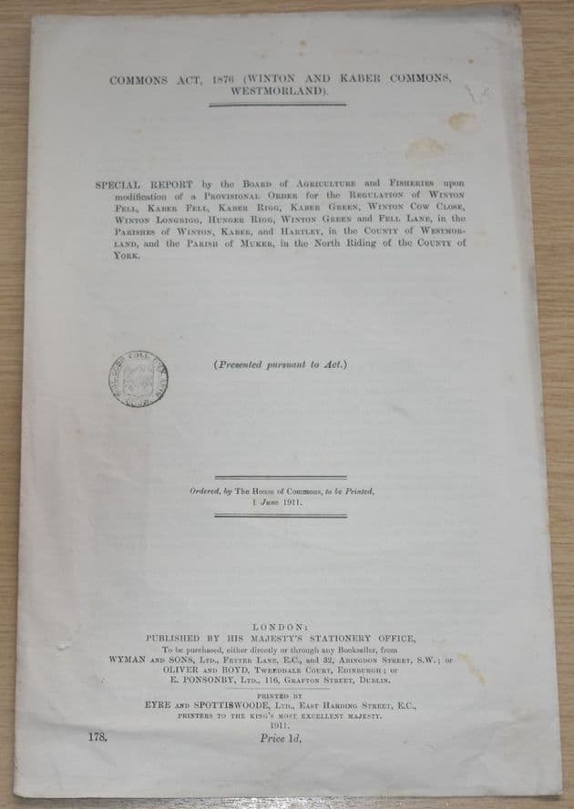 Commons Act 1876 (Winton and Kaber Commons), Special Report 1911