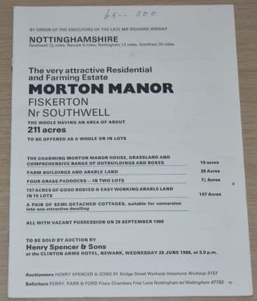 Morton Manor Estate (Fiskerton) Auction Catalogue 1968