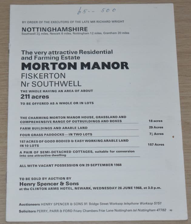 Morton Manor Estate (Fiskerton) Auction Catalogue 1968