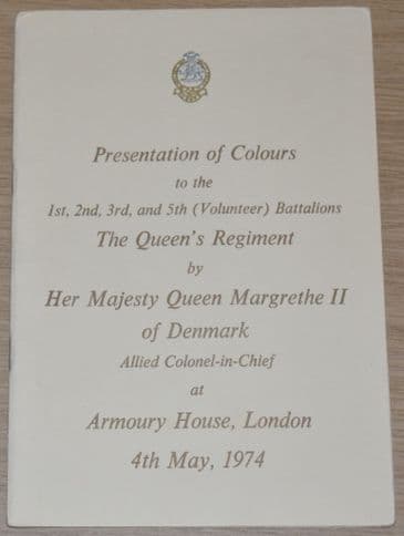 Presentation of Colours to the 1st, 2nd, 3rd and 5th (Volunteer) Bns The Queens Regiment, May 1974
