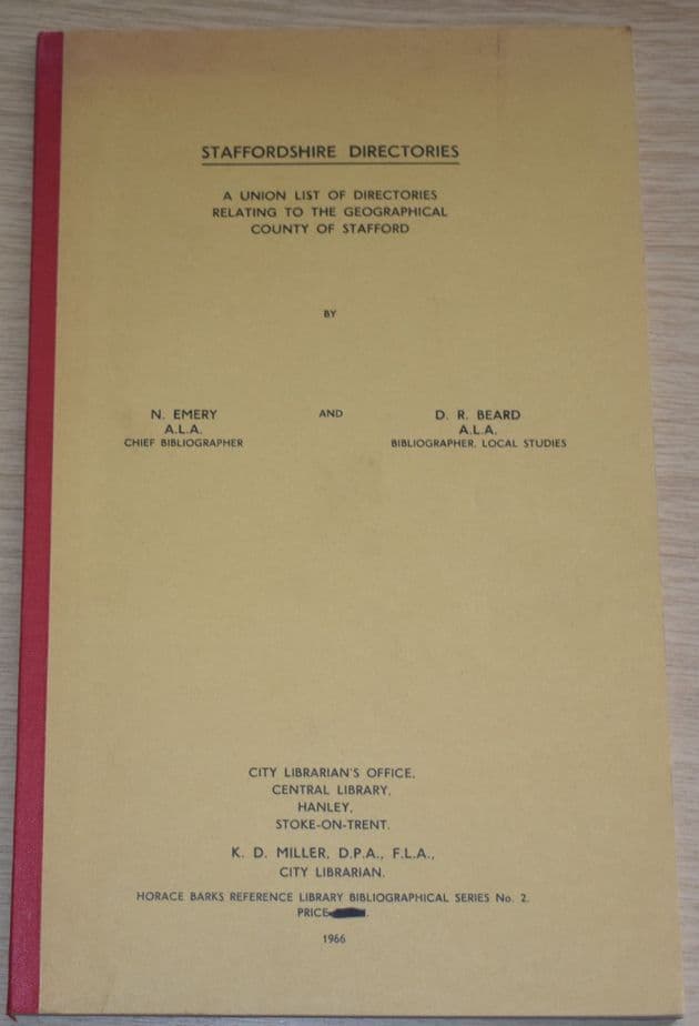 Staffordshire Directories - A Union List of Directories related to the County of Stafford