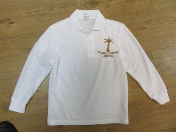 ISLAMIA SCHOOL/. POLO SHIRT-WHITE-Long Sleeved/with logo
