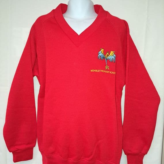 SWEATSHIRT- V NECK-  Red  - WEMBLEY PRIMARY SCHOOL