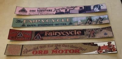 00 Lines Bros  Tri-ang  (  Triang  )  Wooden Pre-War Bus Adverts  - Peel & Stick Decal  Set of 4