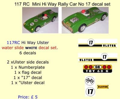 117 Tri-ang RC  Mini Hi Way Rally Car No 17 decal set