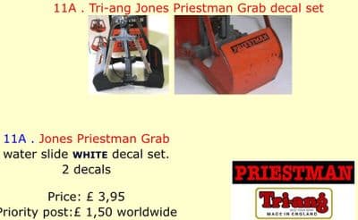 11A . Tri-ang Jones Priestman Grab decal set