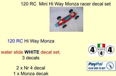 120 Tri-ang RC  Mini Hi Way Monza racer decal set