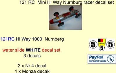 121 Tri-ang RC  Mini Hi Way Nurnburg racer decal set