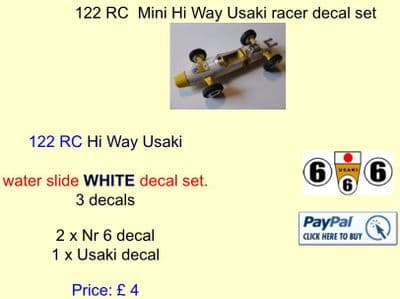 122 Tri-ang RC  Mini Hi Way Usaki racer decal set