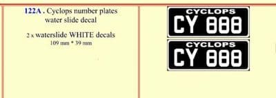 122A Cyclops number plates water slide decal