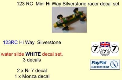 123 Tri-ang RC  Mini Hi Way Silverstone racer decal set