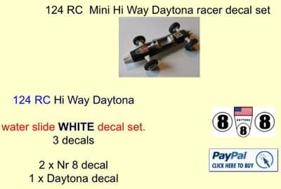 124 Tri-ang RC  Mini Hi Way Daytona racer decal set