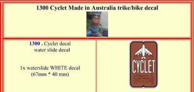 1300 Cyclet Made in Australia Trike / Bike decal